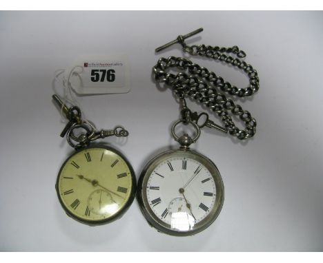 A Hallmarked Silver Cased Openface Pocketwatch, the unsigned white dial, with black Roman numerals and second subsidiary dial