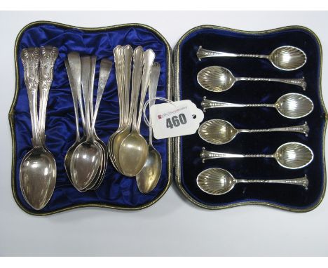 A Highly Decorative Set of Six Hallmarked Silver Teaspoons, Messrs Hutton, Sheffield 1912, in original shaped fitted case; A 