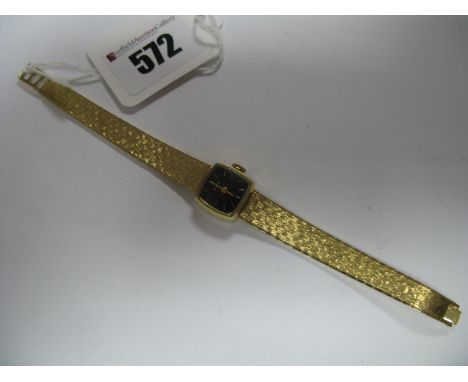 Marvin; A Vintage Ladies Wristwatch, the singed black dial with  line markers, the movement stamped "Marvin", within cushion 