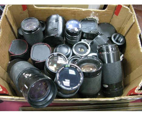 Camera Lenses, to include Tamron, Hanimex, Vivitar, Photax, Minolta, Pentacon, approximately twenty.