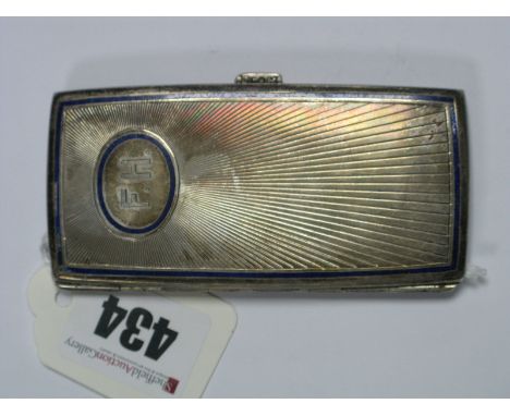 An Austrian Art Deco Style Cigarette Case, of narrow rectangular form, highlighted in blue enamel and initialled "F.H", (stam