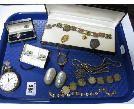 A Pair of Stratton Vintage Triumph "Spitfire" Gent's Cufflinks, a gold plated gent's pocketwatch (damages), a locket style pe