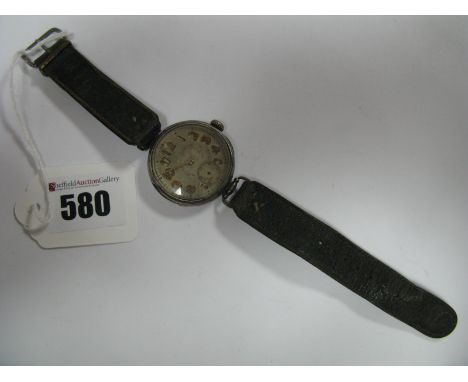 A Vintage Hallmarked Silver Cased Trench Style Gent's Wristwatch, the circular dial with Arabic numerals and seconds subsidia