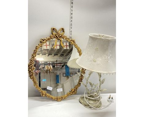 A vintage gilt framed mirror and contemporary table lamp (mirror 60x50), shipping unavailable