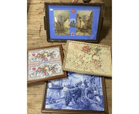 A selection of vintage mainly tile top trays, shipping unavailable
