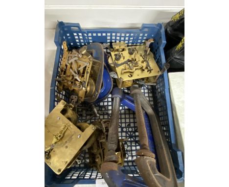 A selection of vintage G Clamps and clock parts, shipping unavailable