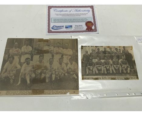 Two vintage newspaper cuttings one signed by the Leeds United team 1960's (including Jack Charlton, Billy Bremmner, John Chil
