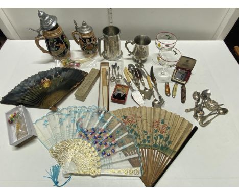 A box of assorted collectibles including pen knives, vintage lighters etc