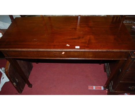 A mahogany plain console table, raised on square tapering supports to spade terminals, w.117cm