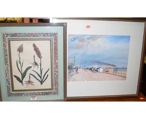 Lilias August - gothic window, lithograph, pair of botanical prints, beach scene watercolour, etc