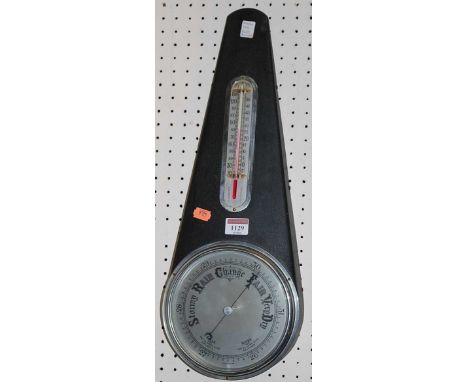 A mid-20th century black painted metal cased two dial aneroid barometer