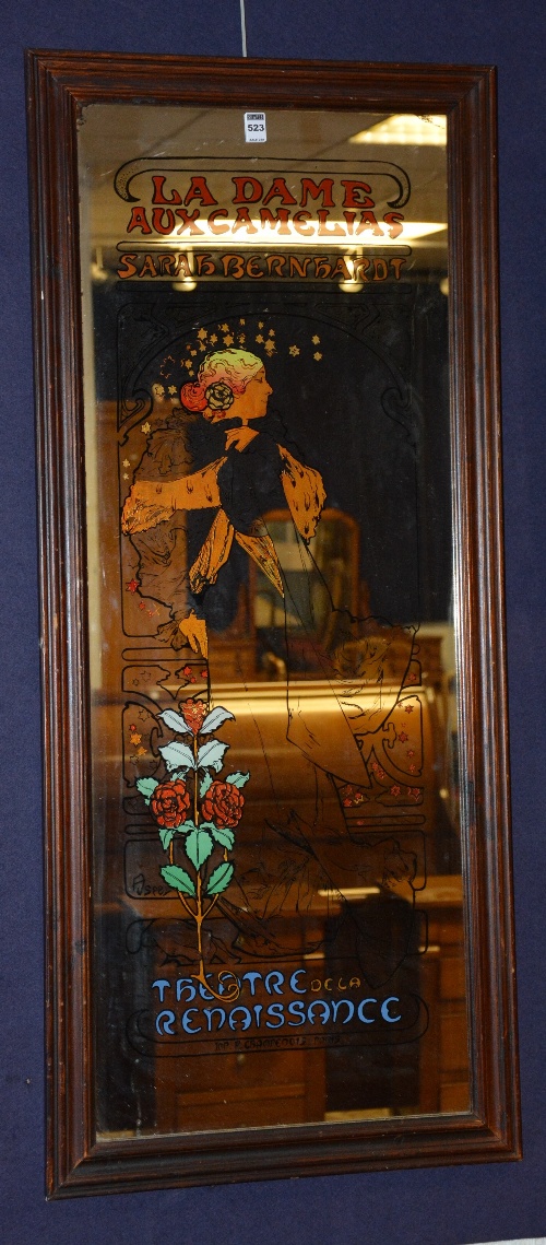 A Framed Advertising Wall Mirror For La Dame Aux Camelias Sarah Bernhardt 110cm High X 41 5cm