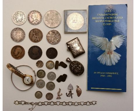 A small collection of silver jewellery, to include a child's bangle, heart bracelet, three silver charms, pair of silver cuff