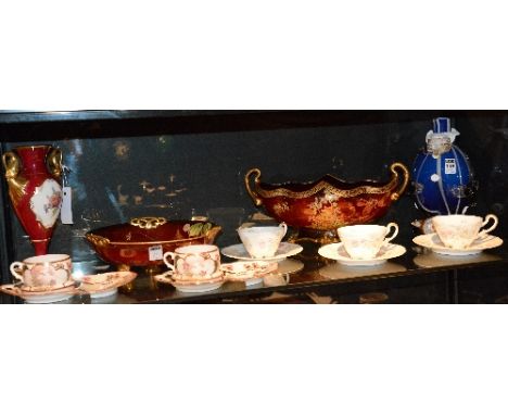 A quantity of ceramics, to include Murano glass clown decanter, Carlton Ware Rouge Royale bowls, German Pompadour garniture v