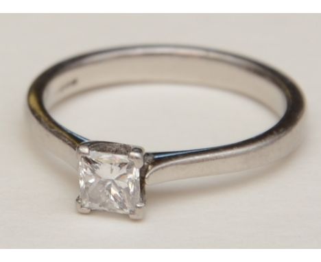 A platinum solitaire diamond ring, the princess cut diamond measuring approx. 0.40ct in total, stamped 950 to underside, ring
