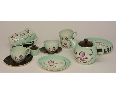 A Carlton Ware tea service, comprising of tea pot, sugar pot, six cups, six saucers, six side plates, sucrier on stand (22)