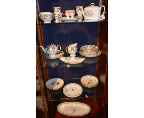 A mixed lot of pottery dinner wares, to include two Clarice Cliff for Wilkinson plates, six Royal Copenhagen side plates, Roy