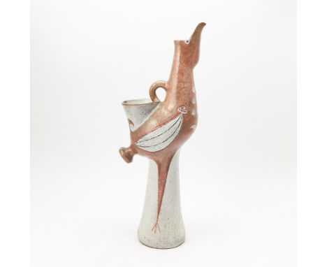 Third quarter 20th century Of bird form, signed on base JEAN DERVAL and inscribed on base POUR LEO ET GERALD. Height 28 inche
