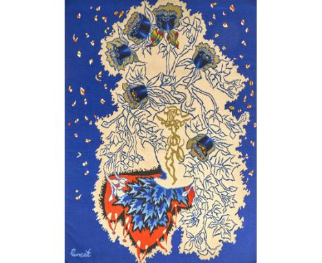 LES BLEUESAubusson wool tapestry, with wove signature.57 1/4 x 42 1/2 inches; 1454 x 1080 mm.No condition report? Click below