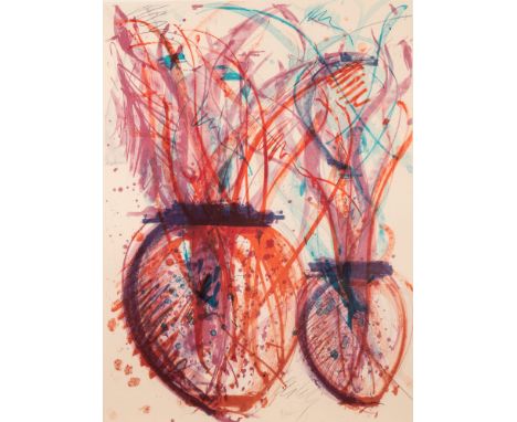 [TWO VASES]Color lithograph, on wove paper, signed and numbered 4/100 in pencil, the full sheet, framed.Sheet 29 5/8 x 21 7/8