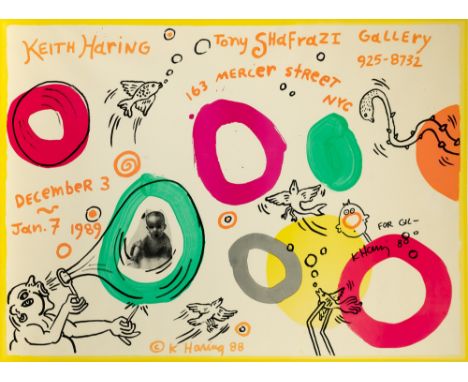 SHAFRAZI GALLERY POSTERColor offset lithograph, 1988, signed, dated and dedicated For Gil in black ink, the full sheet, unfra