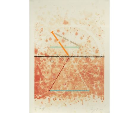 STAR LEG (GLENN 79)Color lithograph, debossing and collage (string and stone), 1974, on Copperplate Deluxe paper, signed, dat