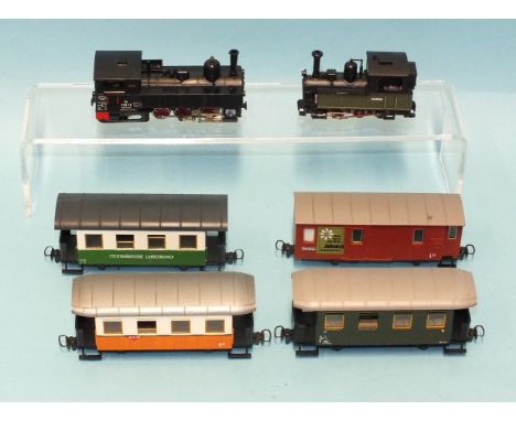 Liliput HOe narrow gauge, L704 PO Class tank engine RN298.14, Roco HOe narrow gauge 0-6-0 tank engine "Anna" and four Liliput