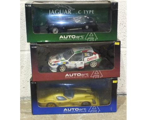Auto Art, Racing Division Toyota Corolla, Performance Panoz Esperante GTR-1 and one other, in poor condition, (all boxed), (3