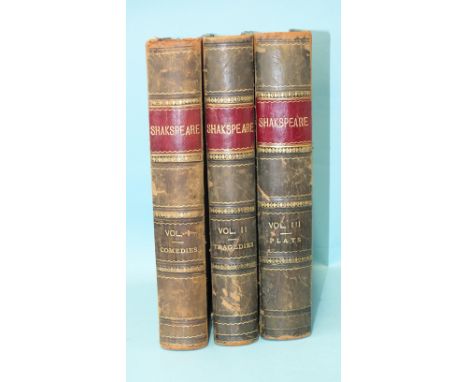 Shakespeare (William), The Library Shakespeare, illus. Sir John Gilbert, George Cruikshank and R Dudley, 3 vols, col plts, hf