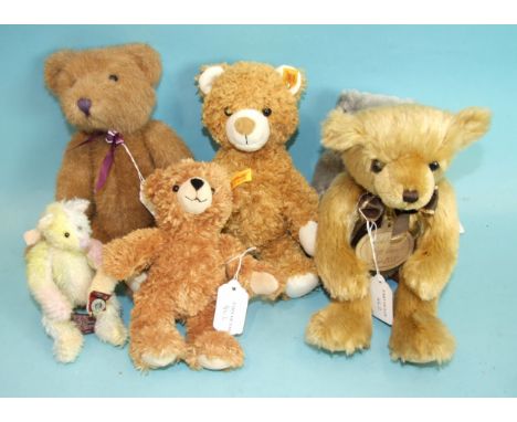 A collection of six small modern teddy bears by Steiff, Dean's Rag Book, Boyds, Russ and Aurora, sizes 14cm - 30cm, (6). 