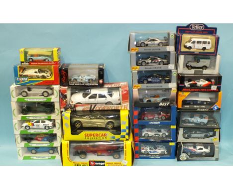 Twenty-five boxed diecast vehicles, mainly racing cars, including Solido, Eagles Race, 'Bang', Corgi, Maisto and Action, (25)