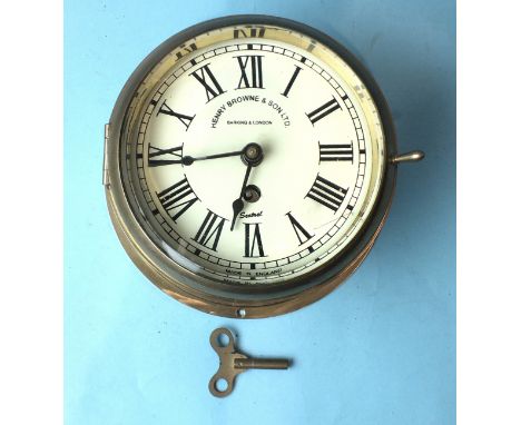 A Sestrel brass bulkhead clock marked&nbsp;Henry Browne &amp; Son Ltd,&nbsp; 19.5cm diameter. 