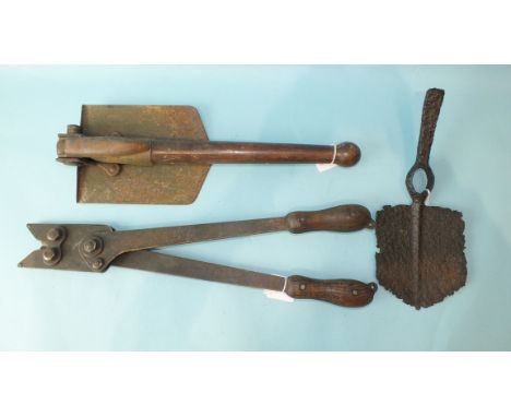 A pair of original WWI British Army trench warfare long-handled barbed wire cutters, maker's marks for Charles H Pugh Ltd, Bi