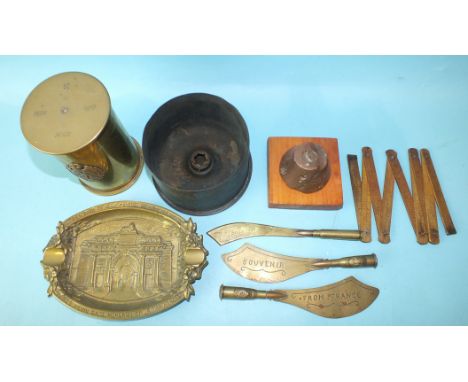 A trench art brass tobacco jar made from a 1917 shell case, with Royal Engineers badge, 12.5cm high, 9cm diameter, three WWI 