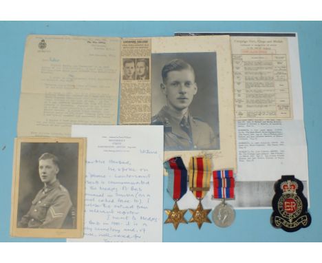 A WWII group of three medals awarded to Lt John McAlister Roberts 194272, 276 Field Coy RE who was killed in action in Southe