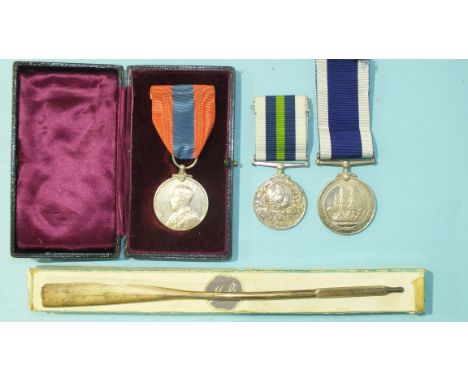 A George VI Long Service and Good Conduct Medal awarded to M38728 R G Rendall BLK1 HMS Rodney, with commemorative 800-silver 