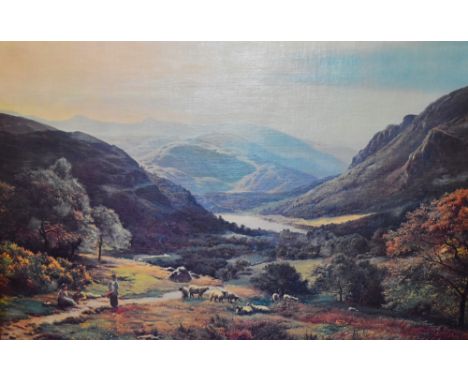 *Local Interest - After Sidney Richard Percy (1822-1886), a coloured print on canvas, 'Rydal Water', displayed in a rustic gi