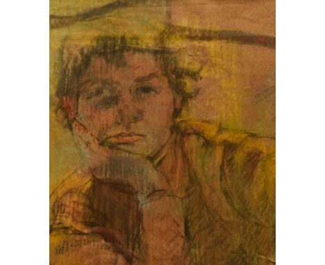 20th Century, chalk study, A half portrait of a pensive man, framed, mounted, and under glass, 24cm x 34cm, &amp; 44cm x 56cm