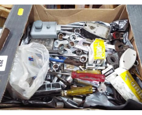 A quantity of tools to include spanners, locks and other