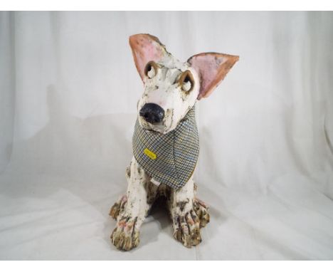 Olivia Brown - a ceramic sculpture in the form of a cross bull terrier sculpted by Olivia Brown (Manchester) 40 cm (h). Estim