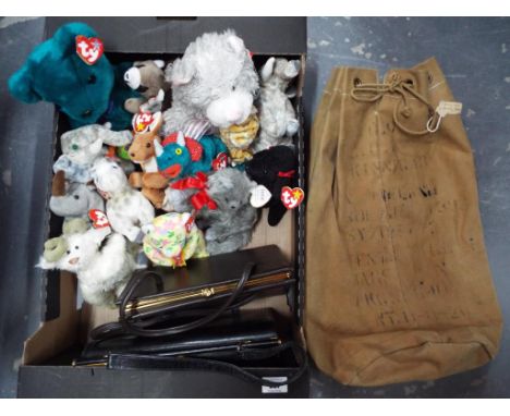 A good mixed lot to include a variety of Ty beanie babies, two lady's handbags and an original army bag