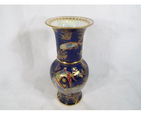 Carlton Ware - a large lustre vase decorated with fishes on a blue ground, 21cm (h) Est £60 - £100