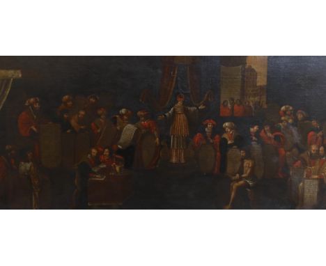 Mid 17th Century English School Christ before Pilate and Jewish leaders, including Joseph of Arimathea, with many of the figu