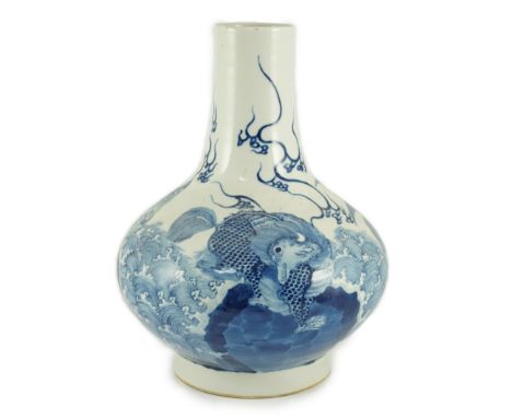 A Chinese blue and white ‘mythical beasts’ vase, Kangxi six character mark but 19th century, painted with three different myt