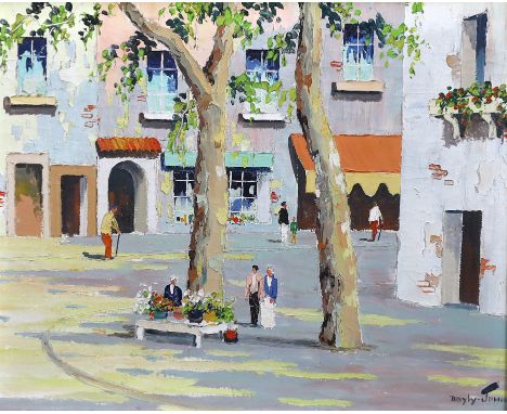 § § Cecil Rochfort D'Oyly John (English, 1906–1993) French Mediterranean town square with flower selleroil on canvassigned42 