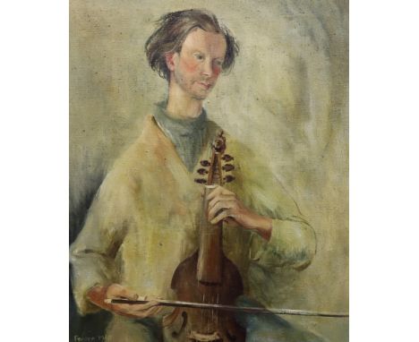 § § Mary Fedden OBE R.A. PPRWA (1915-2012) Portrait of Professor Robert Donington, playing the Viola de Gambaoil on canvassig