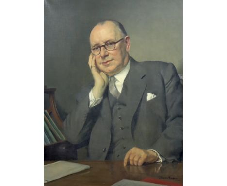 § § Sir Herbert James Gunn RA PRP RSW (Scottish, 1893-1964) Portrait of Silvanus Nicol, The President of the British Wood Pul