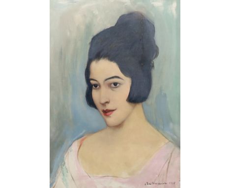 Christopher Richard Wynne Nevinson A.R.A. (British, 1889-1946) Portrait of a young ladyoil on canvassigned and dated 19..58 x