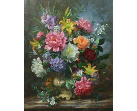 § § Albert Williams (English, 1922-2010) Summer flowers in a vase upon a ledgeoil on canvassigned75 x 60cm***CONDITION REPORT