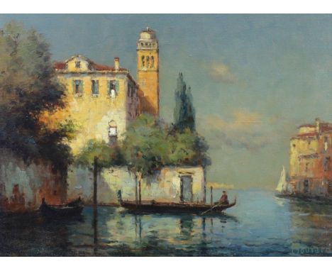 Noel Georges Bouvard (French, 1912-1975) Venetian canal scenesoil on canvas, a pairsigned27 x 35cm***CONDITION REPORT***Oils 